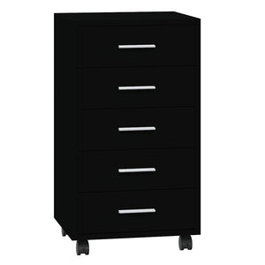 vidaXL Rolling Cabinet with Drawers Black Engineered Wood