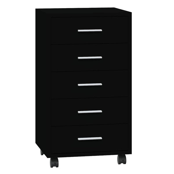 vidaXL Rolling Cabinet with Drawers Black Engineered Wood