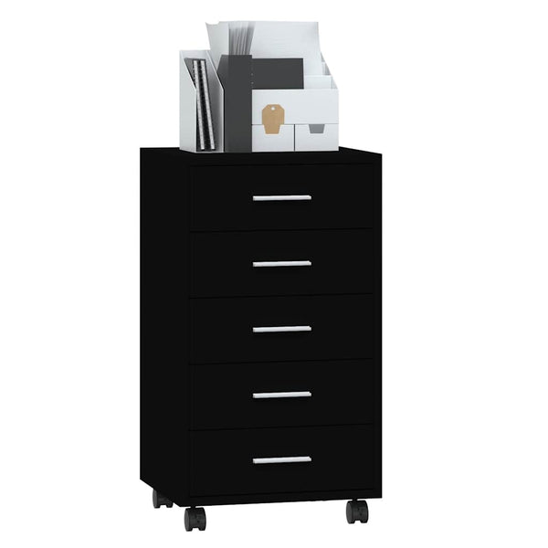 vidaXL Rolling Cabinet with Drawers Black Engineered Wood