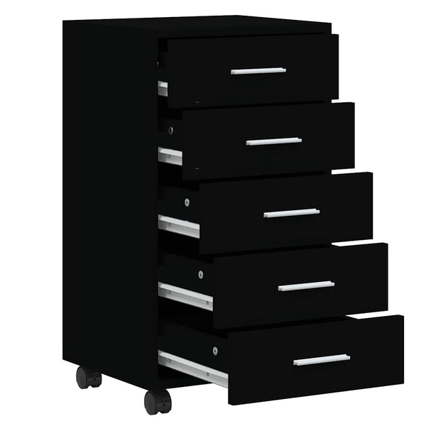 vidaXL Rolling Cabinet with Drawers Black Engineered Wood