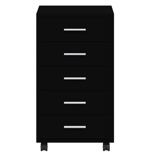 vidaXL Rolling Cabinet with Drawers Black Engineered Wood