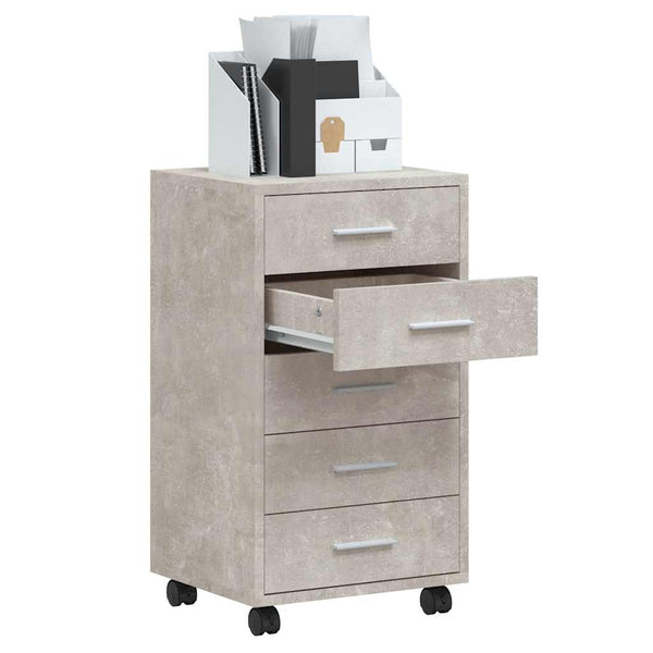 vidaXL Filing Cabinet with Castors Concrete Grey Engineered Wood