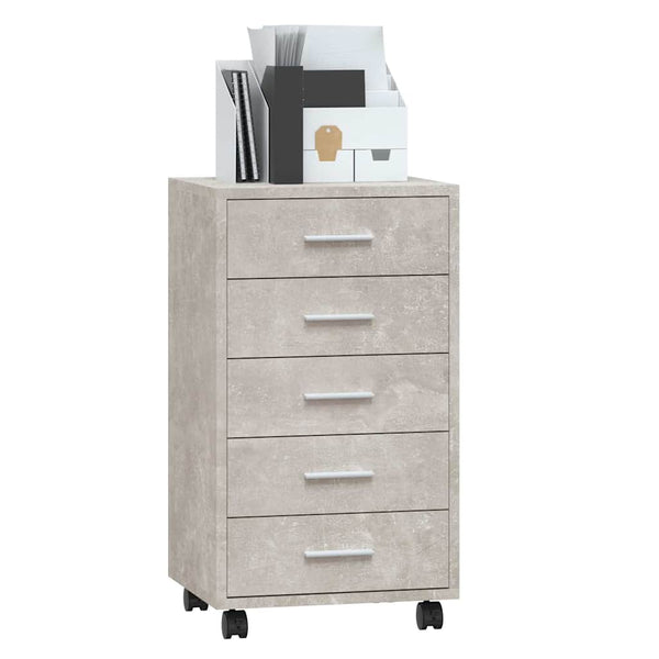 vidaXL Filing Cabinet with Castors Concrete Grey Engineered Wood