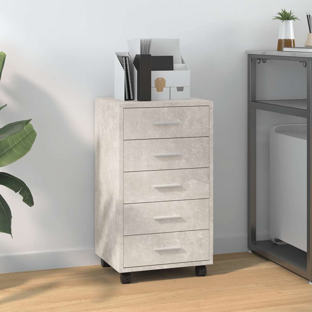 vidaXL Filing Cabinet with Castors Concrete Grey Engineered Wood