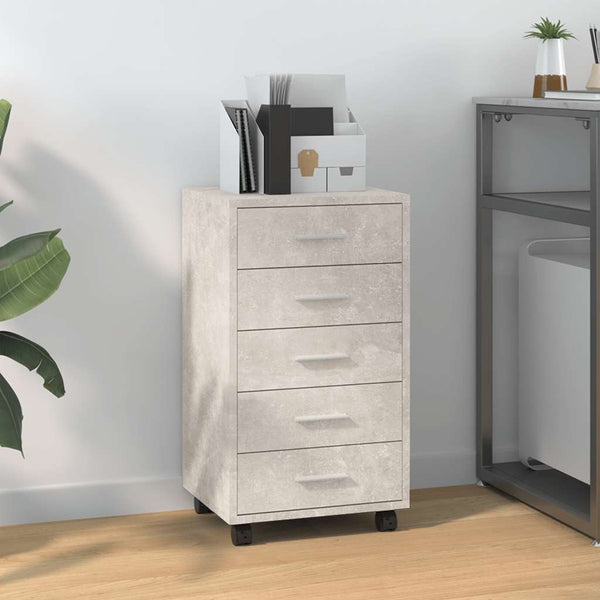 vidaXL Filing Cabinet with Castors Concrete Grey Engineered Wood