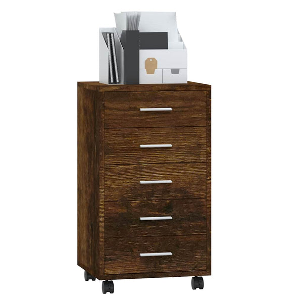vidaXL Rolling Drawer Cabinet Smoked Oak Engineered Wood