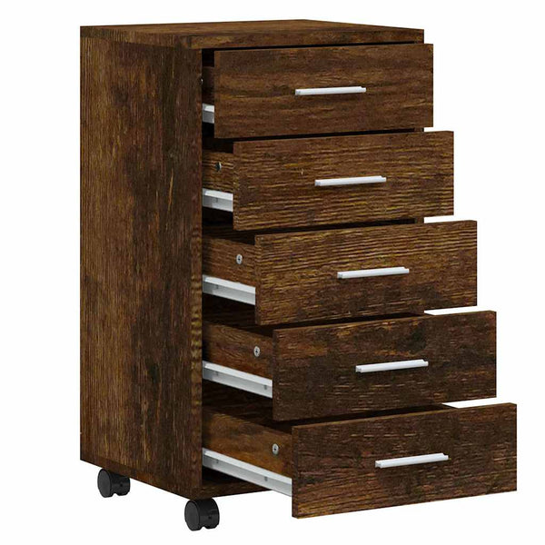 vidaXL Rolling Drawer Cabinet Smoked Oak Engineered Wood