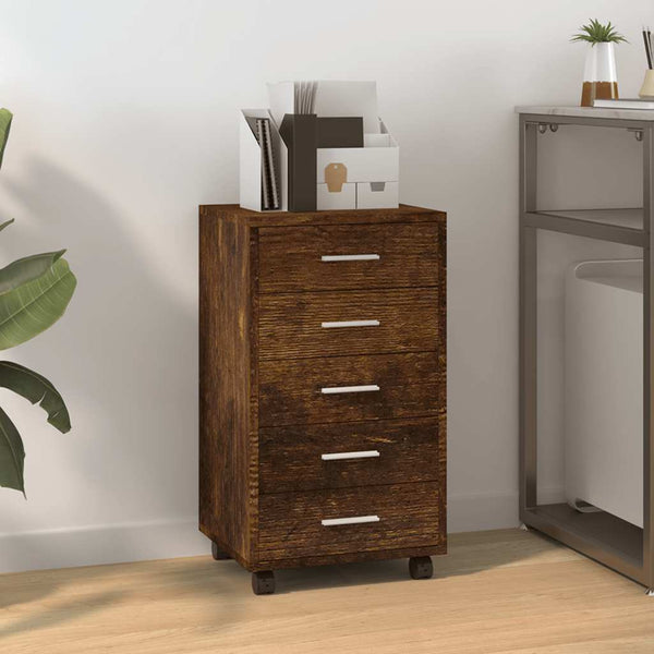vidaXL Rolling Drawer Cabinet Smoked Oak Engineered Wood