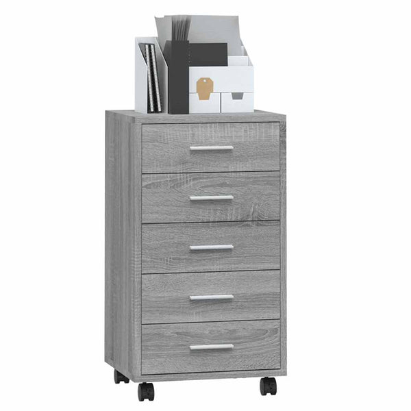 vidaXL Chest of Drawers with Wheels Grey Sonoma Engineered Wood