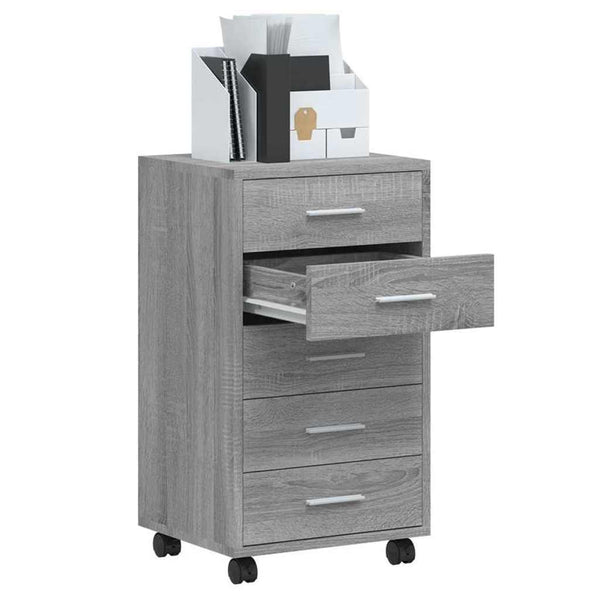vidaXL Chest of Drawers with Wheels Grey Sonoma Engineered Wood
