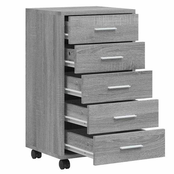 vidaXL Chest of Drawers with Wheels Grey Sonoma Engineered Wood