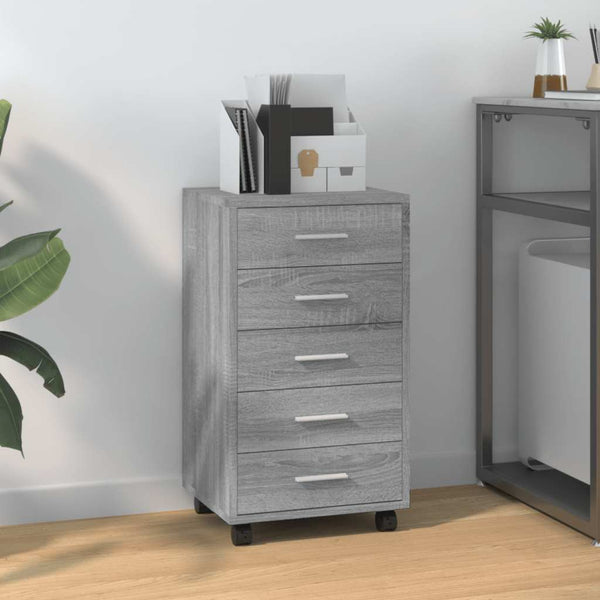 vidaXL Chest of Drawers with Wheels Grey Sonoma Engineered Wood
