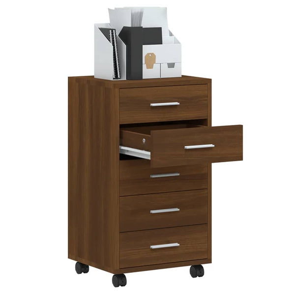 vidaXL Rolling Cabinet Brown Oak Look Engineered Wood