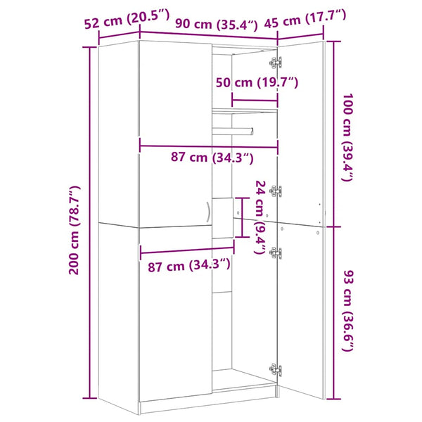vidaXL Wardrobe Sonoma Grey 90x52x200 cm Engineered Wood