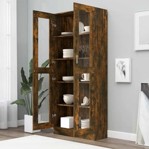 vidaXL Display Cabinet Smoked Oak 82.5x30.5x185 cm Engineered Wood