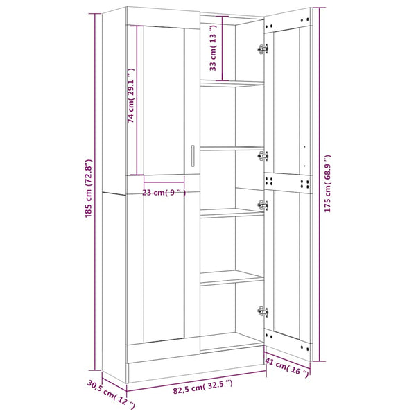 vidaXL Display Cabinet Smoked Oak 82.5x30.5x185 cm Engineered Wood
