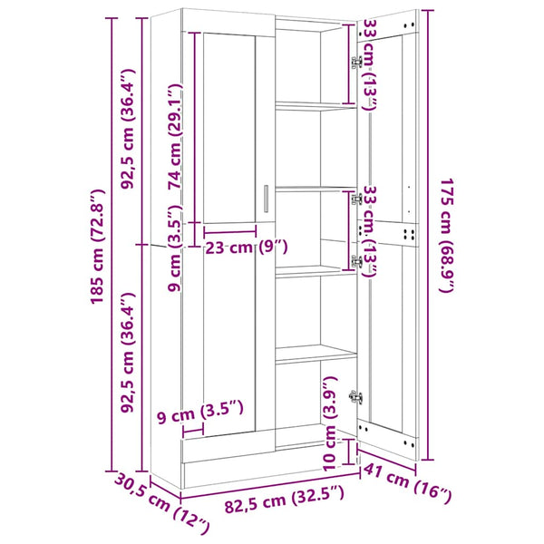 vidaXL Display Cabinet Smoked Oak 82.5x30.5x185 cm Engineered Wood