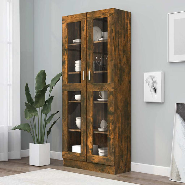 vidaXL Display Cabinet Smoked Oak 82.5x30.5x185 cm Engineered Wood