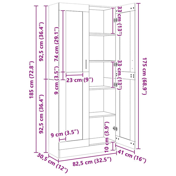 vidaXL Display Cabinet Grey Sonoma 82.5x30.5x185 cm Engineered Wood