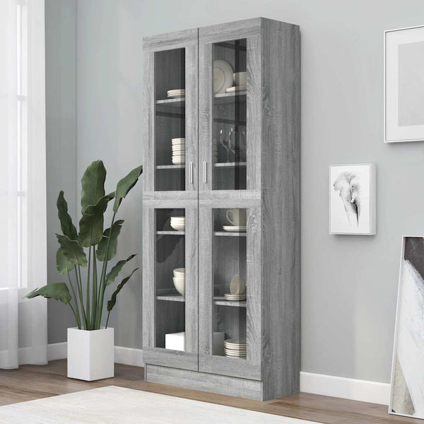 vidaXL Display Cabinet Grey Sonoma 82.5x30.5x185 cm Engineered Wood
