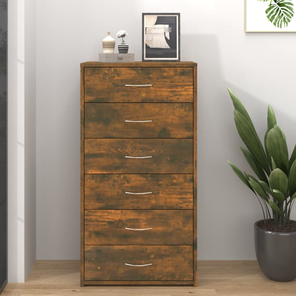 vidaXL Sideboard 6 Drawers Smoked Oak 50x34x96 cm Engineered Wood