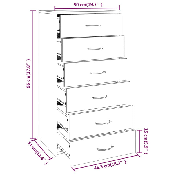 vidaXL Sideboard with 6 Drawers Grey Sonoma 50x34x96 cm Engineered Wood