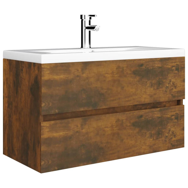 vidaXL Bathroom Cabinet Smoked Oak 80x38.5x45 cm Engineered Wood