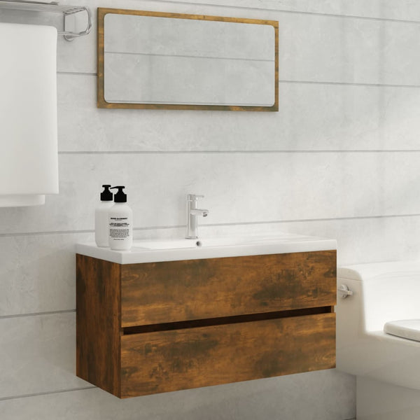 vidaXL Bathroom Vanity Smoked Oak 90x38.5x45 cm Engineered Wood