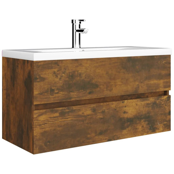 vidaXL Bathroom Vanity Smoked Oak 90x38.5x45 cm Engineered Wood
