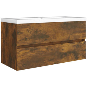 vidaXL Bathroom Vanity Smoked Oak 90x38.5x45 cm Engineered Wood