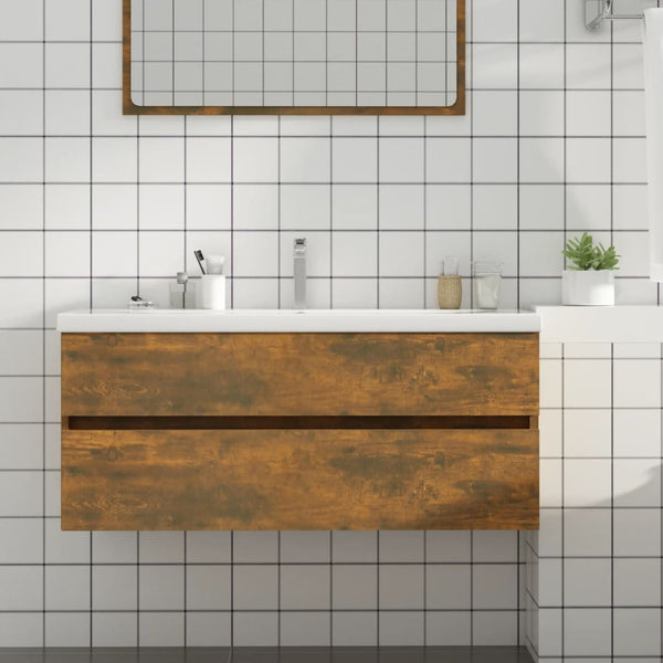 vidaXL Bathroom Cabinet Smoked Oak 100x38.5x45 cm Engineered Wood