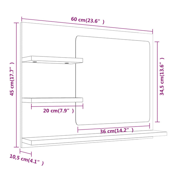 vidaXL Bathroom Mirror Grey Sonoma 60x10.5x45 cm Engineered Wood