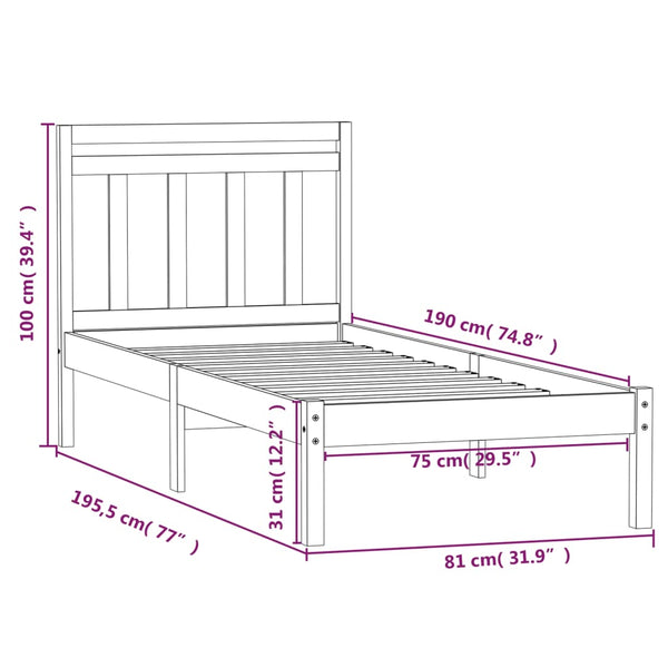 vidaXL Solid Wood Bed 75x190 cm