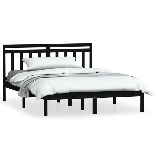 vidaXL Solid Wood Bed Black Pine 140x190 cm