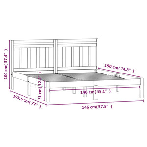 vidaXL Solid Wood Bed Black Pine 140x190 cm