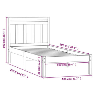 vidaXL Solid Pine Bed Black 100x200 cm