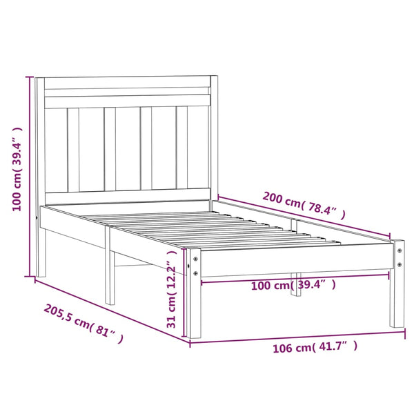 vidaXL Solid Pine Bed Black 100x200 cm