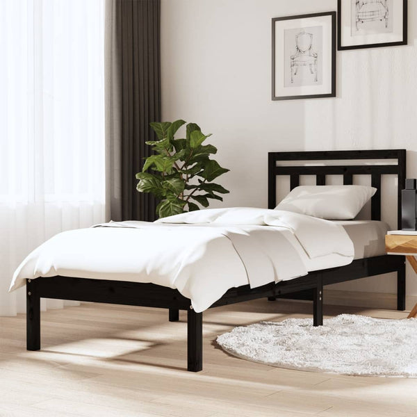 vidaXL Solid Pine Bed Black 100x200 cm