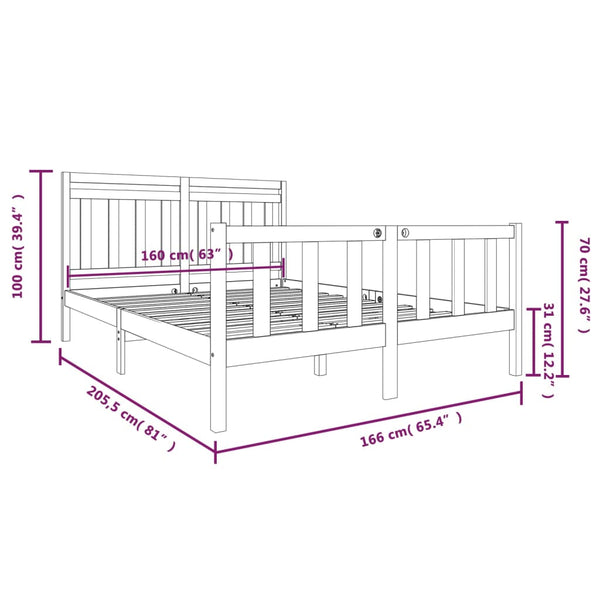 vidaXL Solid Wood Bed 160x200 cm