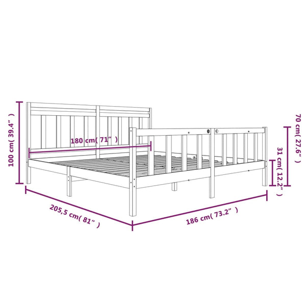 vidaXL Solid Wood Bed 180x200 cm