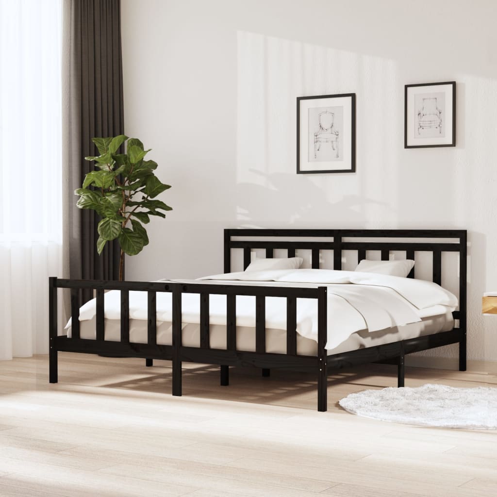 vidaXL Solid Wood Bed Black 180x200 cm
