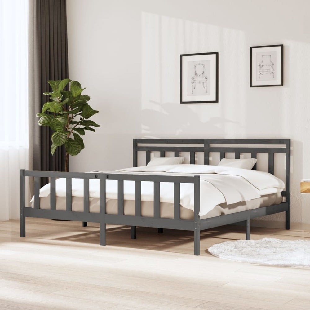 vidaXL Solid Wood Bed Grey 200x200 cm