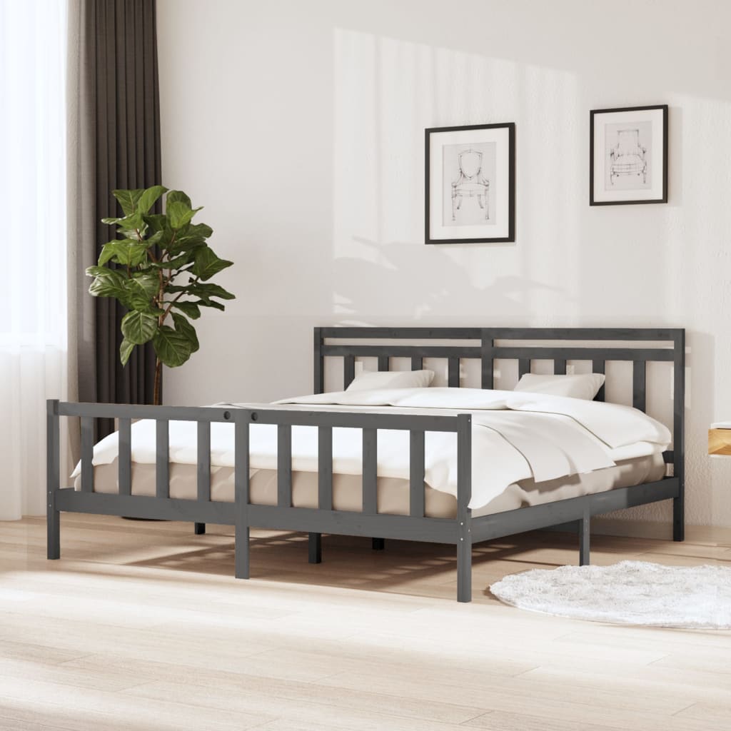vidaXL Solid Wood Bed Grey 200x200 cm