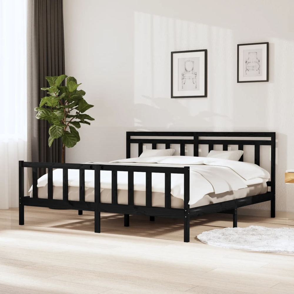 vidaXL Solid Wood Bed Black 200x200 cm