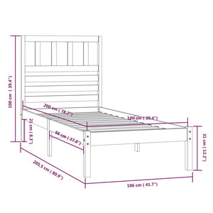 vidaXL Solid Pine Bed Black 100x200 cm