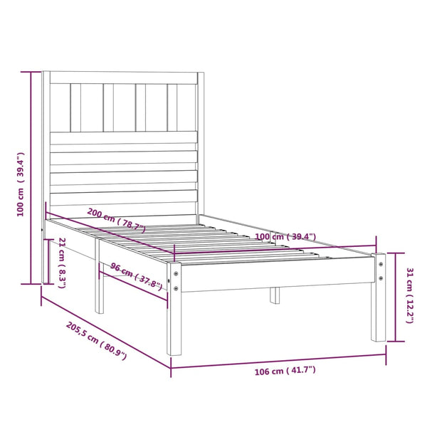 vidaXL Solid Pine Bed Black 100x200 cm
