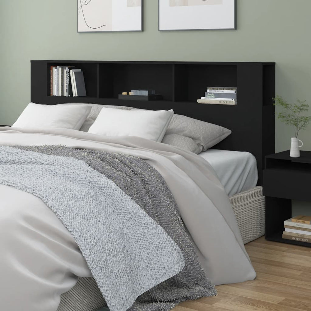 vidaXL Headboard with Storage Black 200x18.5x104.5 cm