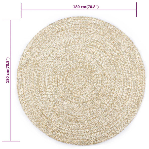 Handgefertigter Jute Teppich, Weiß/Braun, 180cm