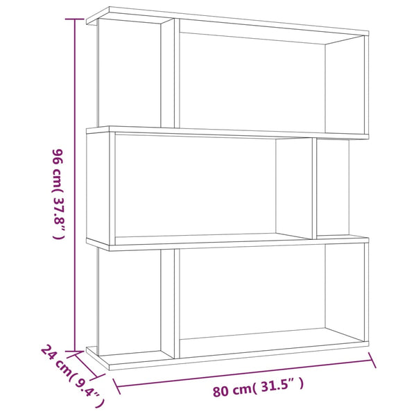 vidaXL Bookshelf/Room Divider Smoked Oak 80x24x96 cm Engineered Wood