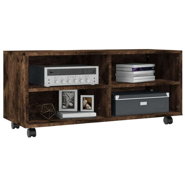 vidaXL TV Cabinet with Wheels Smoked Oak 90x35x35 cm Engineered Wood